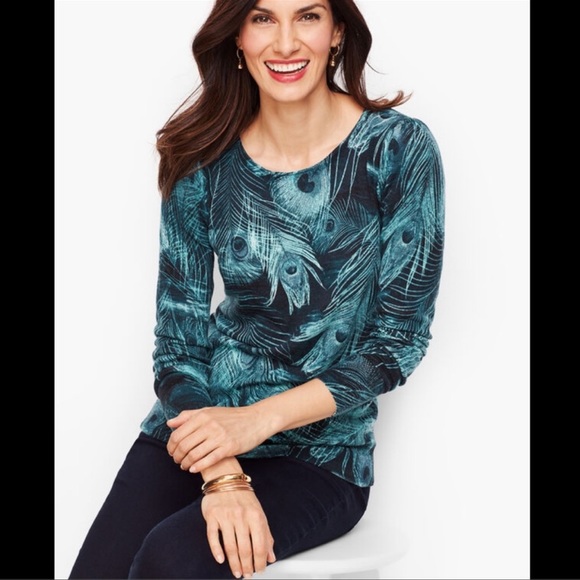 Talbots Sweaters - Talbots Lightweight Merino Wool Peacock Feather Sweater size Medium